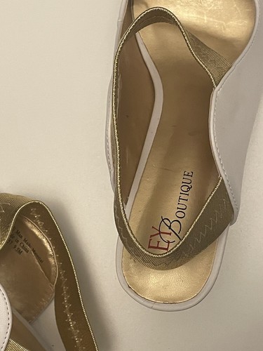 EY Boutique White W/Gold Elastic Strap Heels Women's Size 9.5 M - Picture 7 of 9