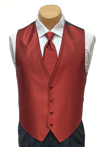 Men's Red Tuxedo Vest with Tie Choice Bow or Long Groom Prom Wedding Party - Picture 7 of 10