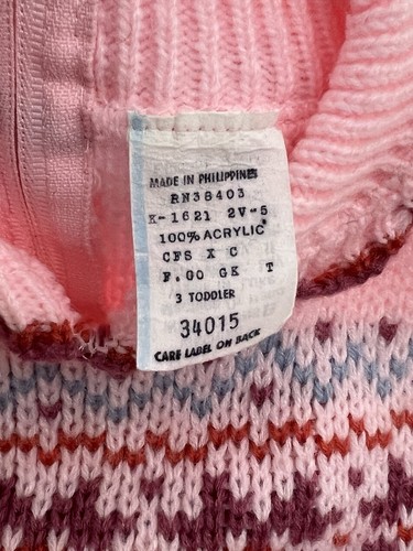 VTG Toddler Girls Sweater Snowflake Fairy Kei Fair Isle Scalloped Collar Pink - Picture 6 of 7
