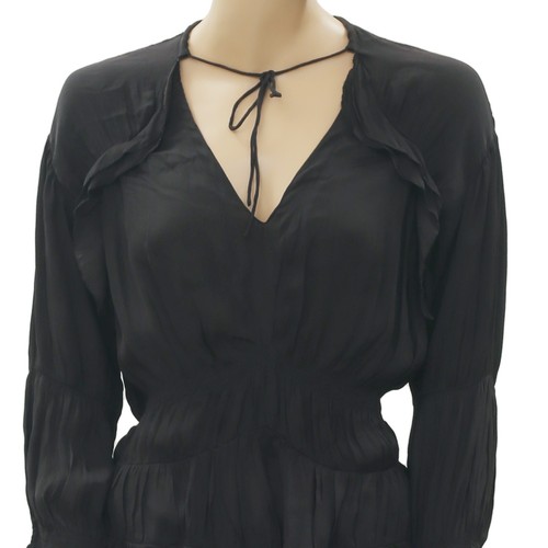 IRO Iryna Ruffled Voile Black Smocked Long Sleeve Blouse Top Ruffle S NWD 233076 - Picture 5 of 7