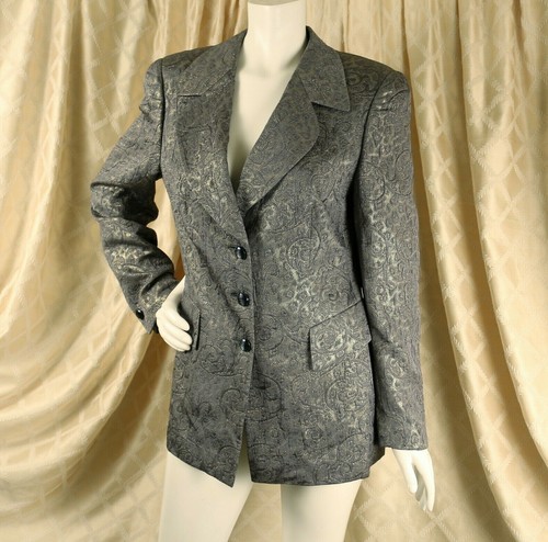 Cappotto giacca donna ESCADA COUTURE grigio argento oro paisley misto seta taglia 6 40 - Foto 7 di 12