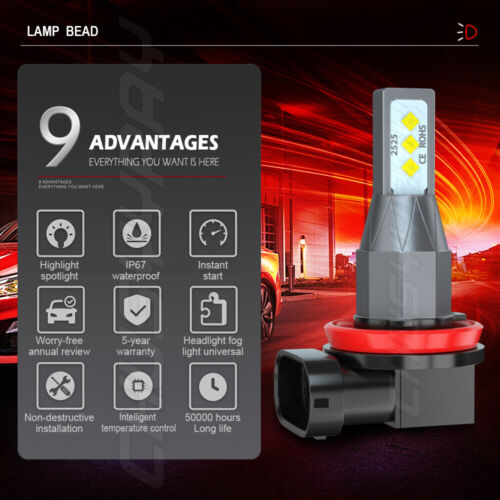 For Hyundai Veloster 2013-2017 2X LED Fog Light Bulbs 6000k H8 H9 H11 COB chips - Picture 8 of 10