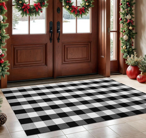 Buffalo Plaid Area Rug 4 X 6 Ft Black and White Checkered Rug Washable Outdoor R - Picture 11 of 12