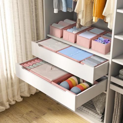 12 Pack Fabric Drawer Organizers -Foldable Storage Bins for Clothes & Socks,Pink - Picture 3 of 12