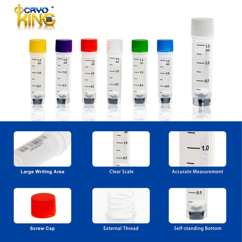 Frascos criogénicos de plástico de 1,5 ml, tubos con código de barras, 25/bolsa, 500/PK, 1000/CS - Imagen 10 de 53