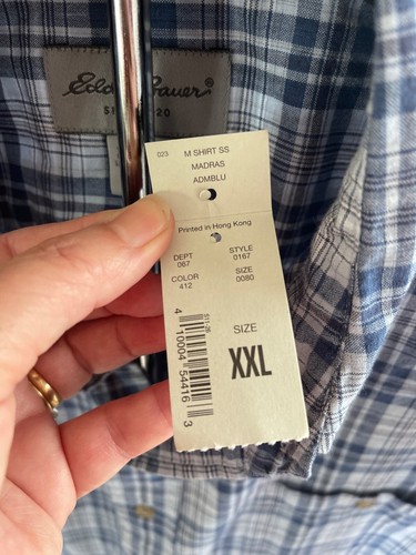 Eddie Bauer Mens Blue Plaid Button-Down Short Sleeve Shirt Size XXL 100% Cotton - Picture 6 of 6