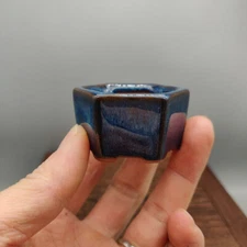 4.1x4.1x2.4cm Chinese Yixing Mame Bonsai Cactus Succulent Pot Blue Glazed