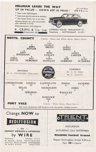 1961/62 Notts County v Port Vale, Division 3, very good condition - Picture 2 of 2