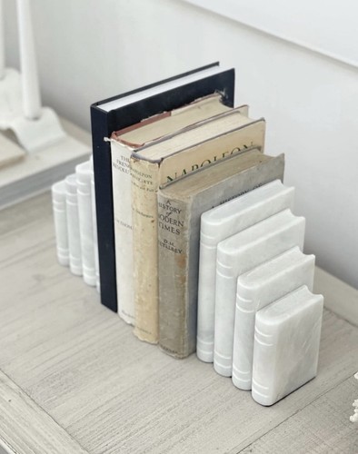 White Marble Book End Set Vintage Stone Carved Pair Heavy Art Deco, Bookends - Picture 2 of 5
