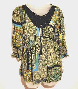 Dressbarn-Peasant-Top-Blouse-M-3-4-Sleeve-Floral-Print-Boho-Hippie-Festival