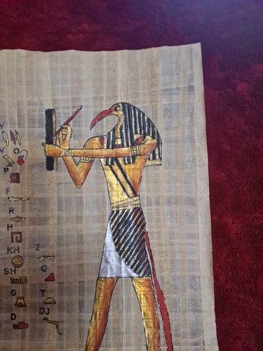 Authentic Hand Painted Egyptian Papyrus Horus Falcon Themed  Painting Signed - Picture 2 of 8