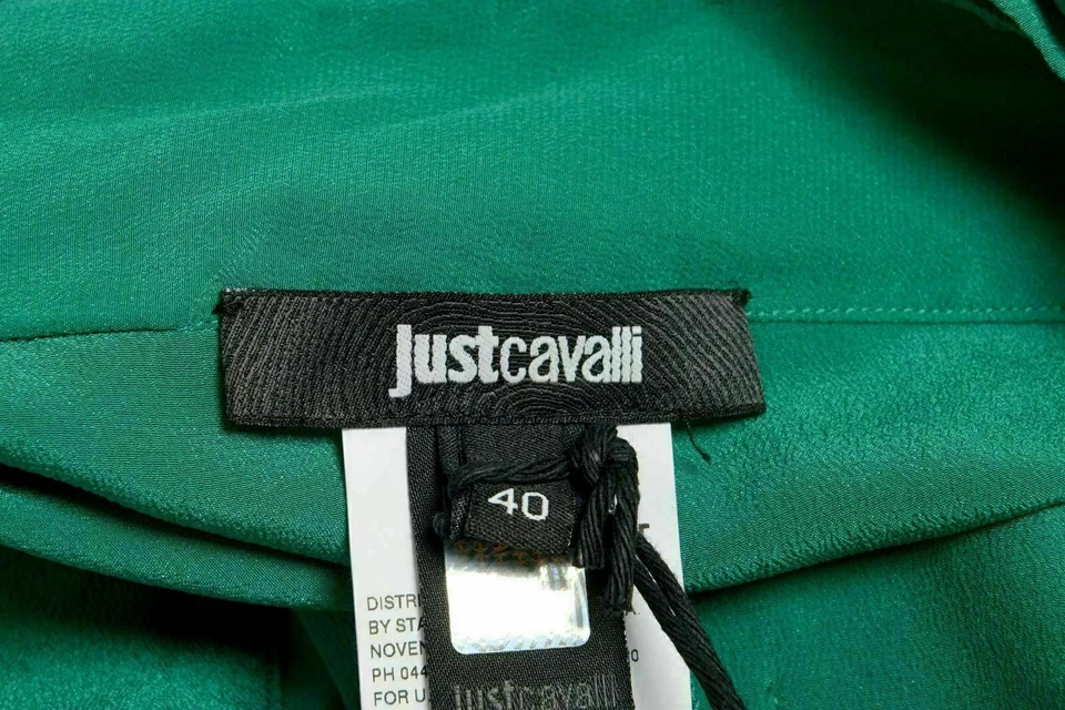 Pantalones para mujer Just Cavalli 100 % seda verde cinturón recortados pierna ancha EE. UU. 4 IT 40 Foto 4 de 4
