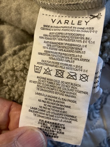 VARLEY Rogers 1/4 Zip Cowl Neck Sherpa Knit Sweater-Beige-Kangaroo Pocket-Size L - Picture 8 of 9