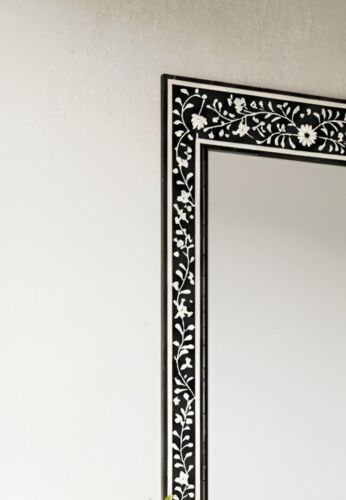 Bone Inlay Mirror Frame, Floral Pattern Mirror, Wall Mirror Wooden Modern Furnit - Picture 3 of 16
