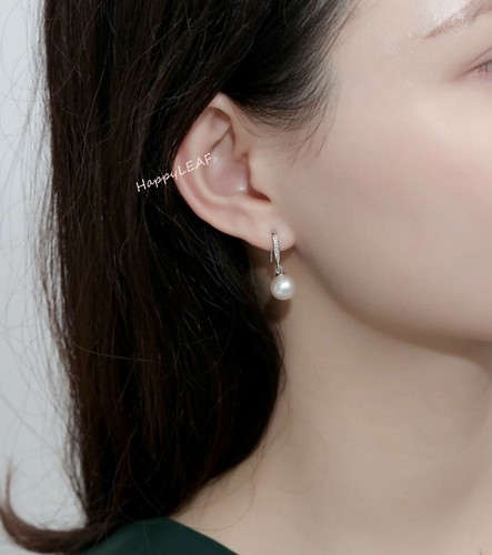 8-9/11-12mm Freshwater pearl drop dangle hoop Earrings Sterling Silver CZ bridal - Picture 10 of 12