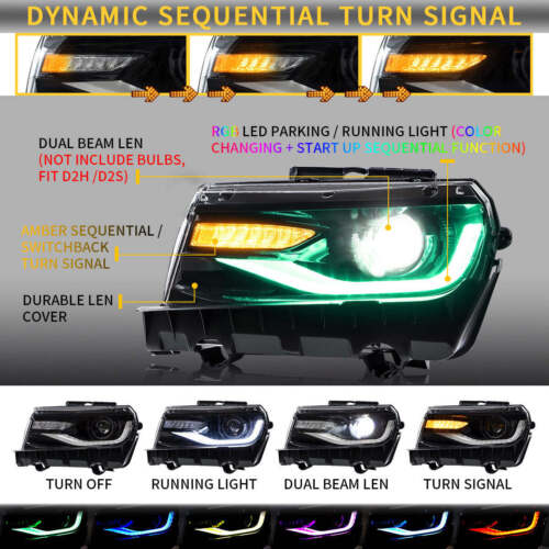 VLAND RGB DRL LED Projector Headlights For 2014 2015 Chevy Camaro Front Lamps - Foto 3 di 12