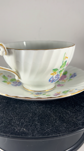 Stanley Bone China Pink / Blue Floral Tea Cup & Saucer Trimmed In Gold - Video 1 of 1