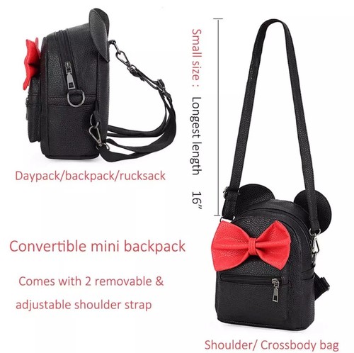Mini Mochila Monedero Oreja de Ratón Lunares Lentejuelas Arco Convertible Mochila... - Imagen 3 de 8