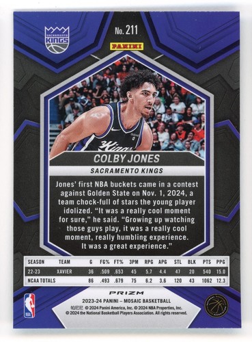 COLBY JONES 2023-24 Panini Mosaic BLUE MOSAIC PRIZM Rookie - Picture 2 of 2