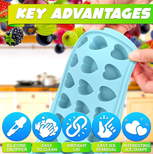Heart Ice Cube Tray with Lid - Blue Silicone Heart Mold for Cocktails with Silic - Picture 5 of 12