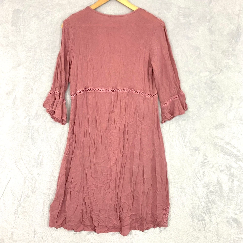 Vestido Cárdigan Plumero Umgee Midi Grande Rosa Crochet Encaje Boho Renacimiento Hippie Foto 3 de 4