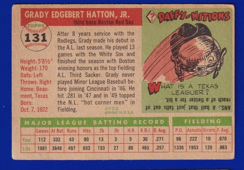 GRADY HATTON red sox 1955 TOPPS #131 GOOD - Picture 2 of 2