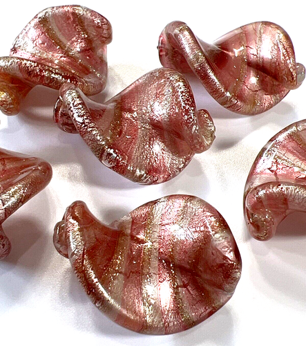 Venetian Murano Glass Bead Beads: 6 Pink Gold/Aventurine Leaf Twist 30mm (#30) - Bild 4 von 6