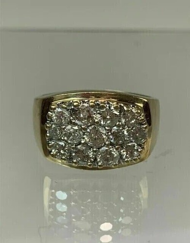 2 Ct Round Cut Lab Grown Diamond Cluster Men's Pinky Ring Solid 14kt Yellow Gold - Picture 3 of 12
