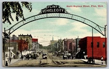 Flint Michigan~South Saginaw Street~Welcome Arch~Downtown Shopping~1910 PC