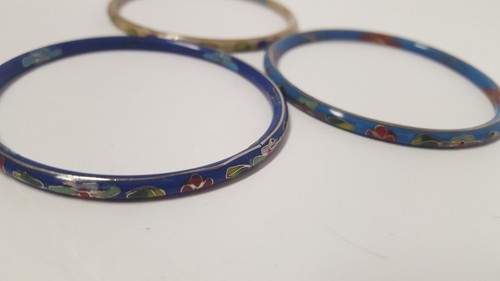 3 Cloisonne Enamel Floral Bangle Bracelets Flowers Vtg Stack 5.5 mm wide Each - Picture 21 of 22