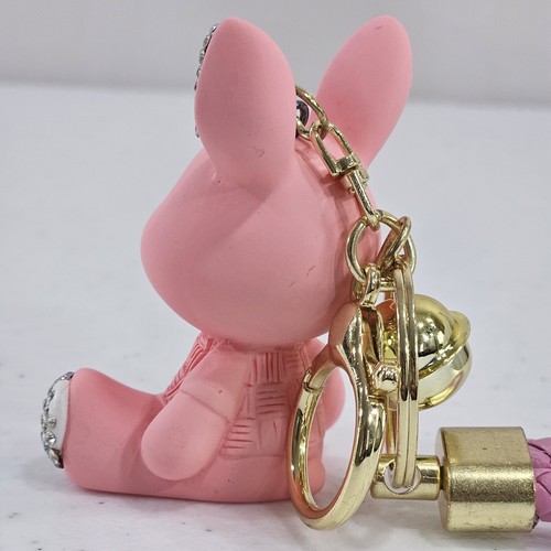 Schlüsselanhänger Hase Kaninchen goldfarben Strass rosa Tier Glocke Geschenk Souvenir 4 Zoll neu - Bild 5 von 13