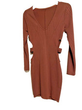 stretch short pink mini dress small, long sleeve and open in the waist sides