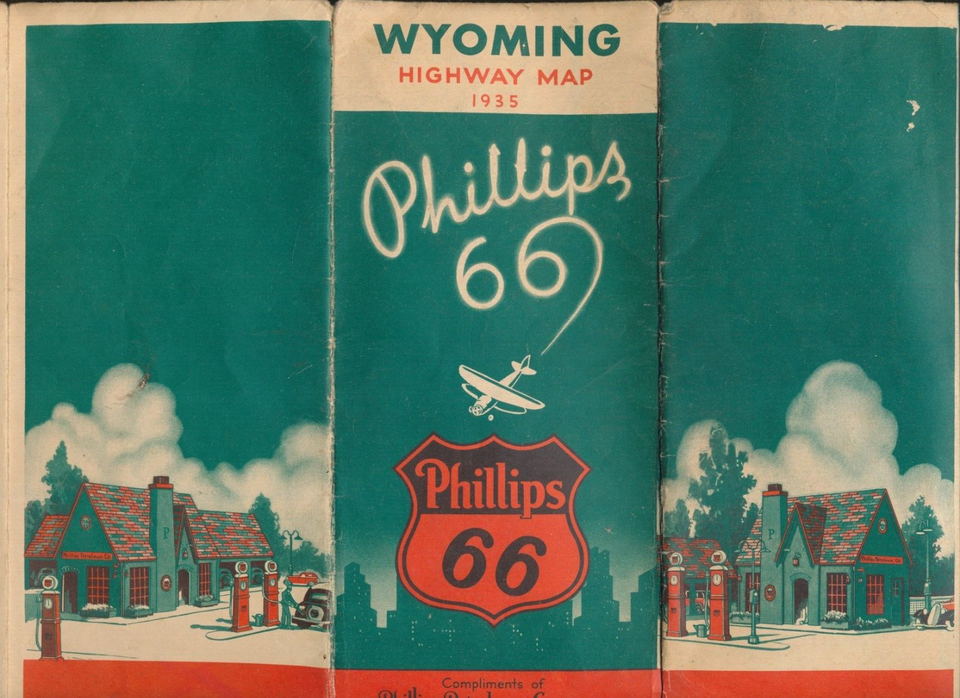 Vintage 1935 Wyoming Highway Map Phillips 66 Oil & Gas Station eBay