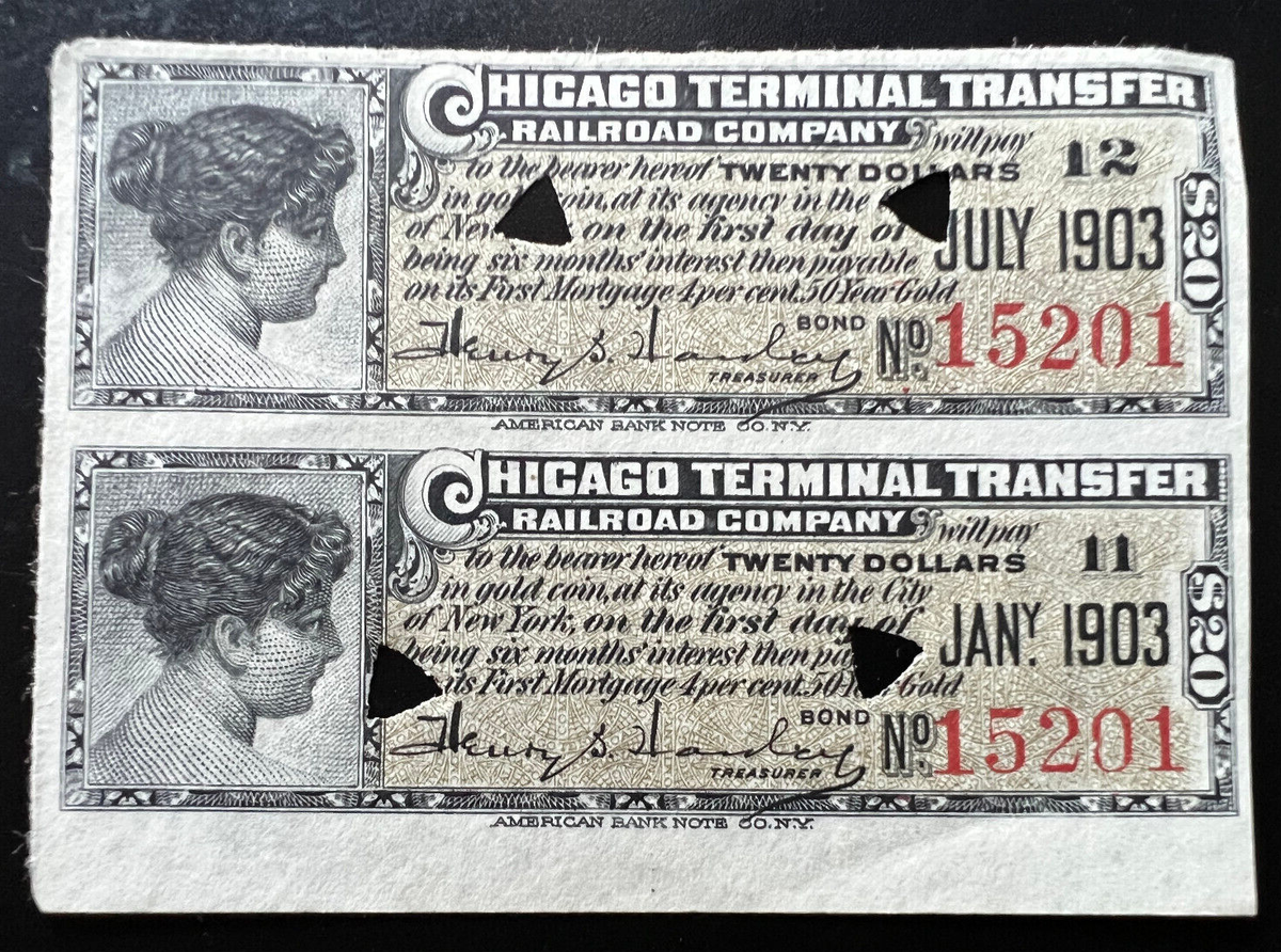 Pair, Vintage 1903 Chicago Terminal Transfer Railroad Co. Tickets