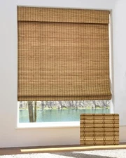 Cordless Bamboo Roman Shades for Windows, Blinds Size (22.5" W × 48" H)