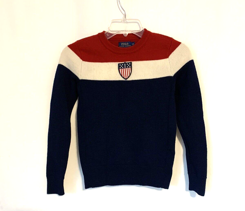 POLO Ralph Lauren XXS Sweater 2018 Team USA Wool USA Flag Patch Blue Red