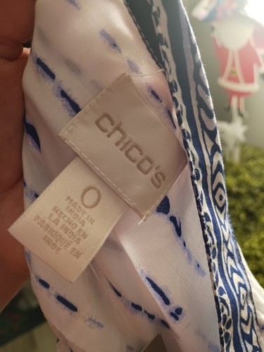 Chico's Damen lange Puffärmel Boho Bluse Größe 0 weiß blau Batik Quasten - Bild 10 von 11
