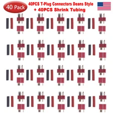 40pcs Ultra T-Plug Connectors Deans Style +40X Shrink Tubing for RC LiPo Battery