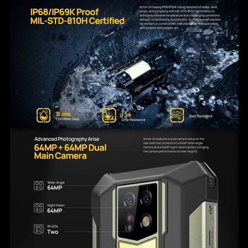 22000mAh Ulefone Armor 24 Rugged Smartphone 24G+256GB 64MP+64MP Night Vision NFC - Picture 12 of 24