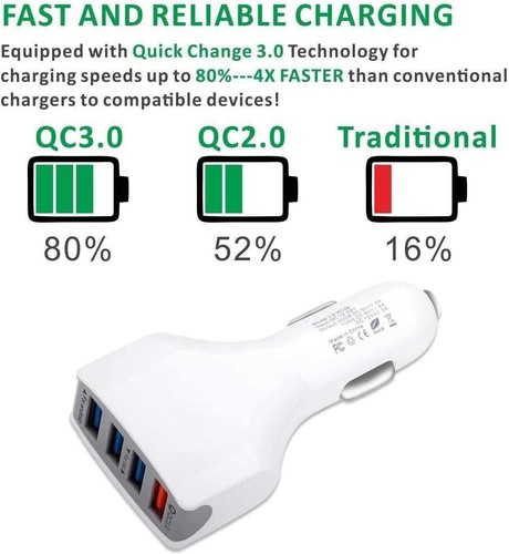 Fast Car Charger USB Cigarette Lighter Socket 4Port Adapter For iPhone Universal - Picture 4 of 9