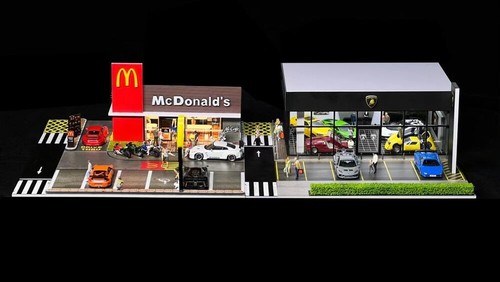 1/64 Diorama Diecast Car Garage Model LED Light Street Building Scene Model Gift - Bild 63 von 141