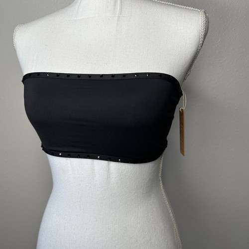 NWT SKIMS Swim Rhinestone Bandeau Top S Onyx Black Strapless Sparkle Swimwear - Picture 3 of 10