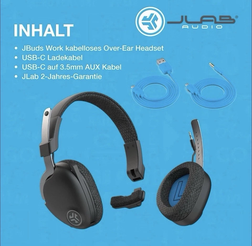 JLab JBuds Work Wireless Headset with Microphone Over Ear Computer Headsets 60HR - Image 4 of 4
