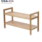2-Tier Bamboo Shoe Rack Portable Organizer W/ Air Circulation & Handles New