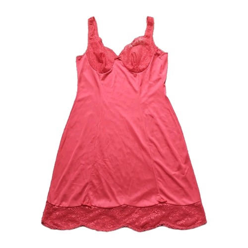 VTG Triumph International Slip Dress Nightgown M Red Antron Nylon Lace Austria - Picture 2 of 11
