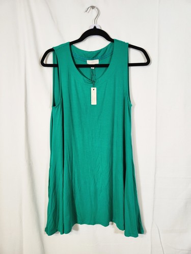 Cupio Green Stretch Tank A-line Flare Trapeze Knee Length Dress M $64
