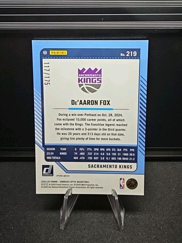 De’Aaron Fox 2024-25 Panini Donruss Optic Hyper Blue/175 # 219 Sacramento - Imagen 2 de 2