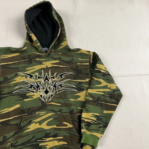 Y2K Silver Point Camo Pullover Hoodie Sz S - Picture 4 of 10