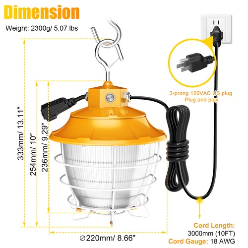 100W LED Temporary Work Lights Fixture IP65 for High Bay Construction Jobsite - Picture 3 of 12