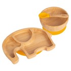 3pc Tiny Dining Yellow Elephant Bamboo Baby Feeding Set Kids Plate Bowl Spoon